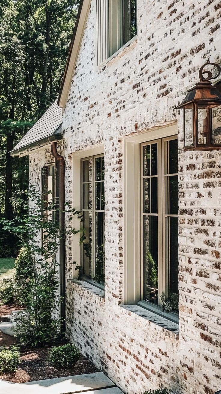 Elegant white slurry brick finish on Houston home